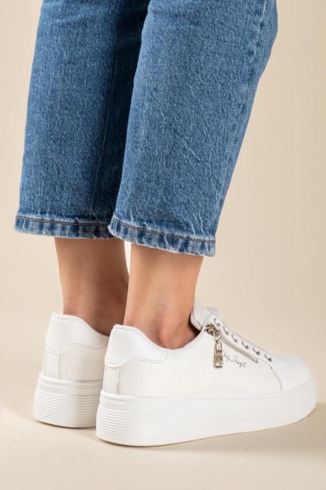 Δίσολα sneakers με διακοσμητικό φερμουάρ στο πλάι - Λευκό - Image 4