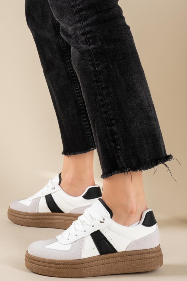 Sneakers Δίσολα με Μελί Σόλα και ρίγες - Λευκό - Image 2