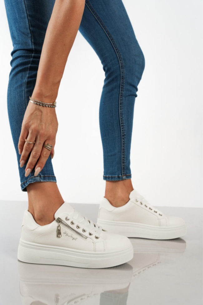 Δίσολα sneakers με διακοσμητικό φερμουάρ στο πλάι - Λευκό - Image 5