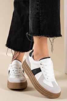 Sneakers Δίσολα με Μελί Σόλα και ρίγες - Λευκό