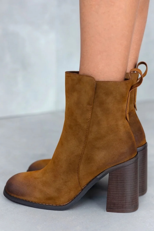 Μποτάκι με χοντρό τακούνι - Κάμελ