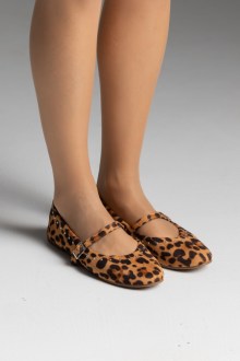 Μπαλαρίνες flat με διακοσμητικά τρουκς και μπαρέτα - Λέοπαρτ