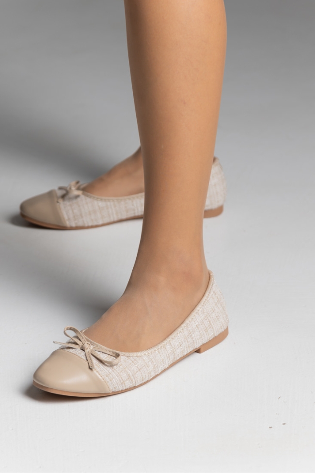 Μπαλαρίνες σε δερματίνη με υφασμάτινες λεπτομέρειες και διακοσμητικό φιόγκο - Μπέζ - Image 3