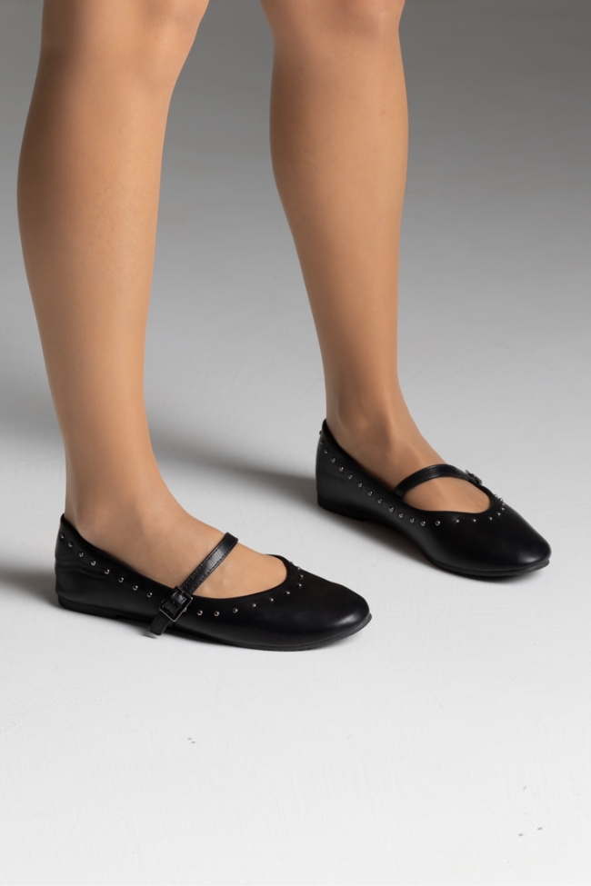 Μπαλαρίνες flat με διακοσμητικά τρουκς και μπαρέτα - Μαύρο - Image 5