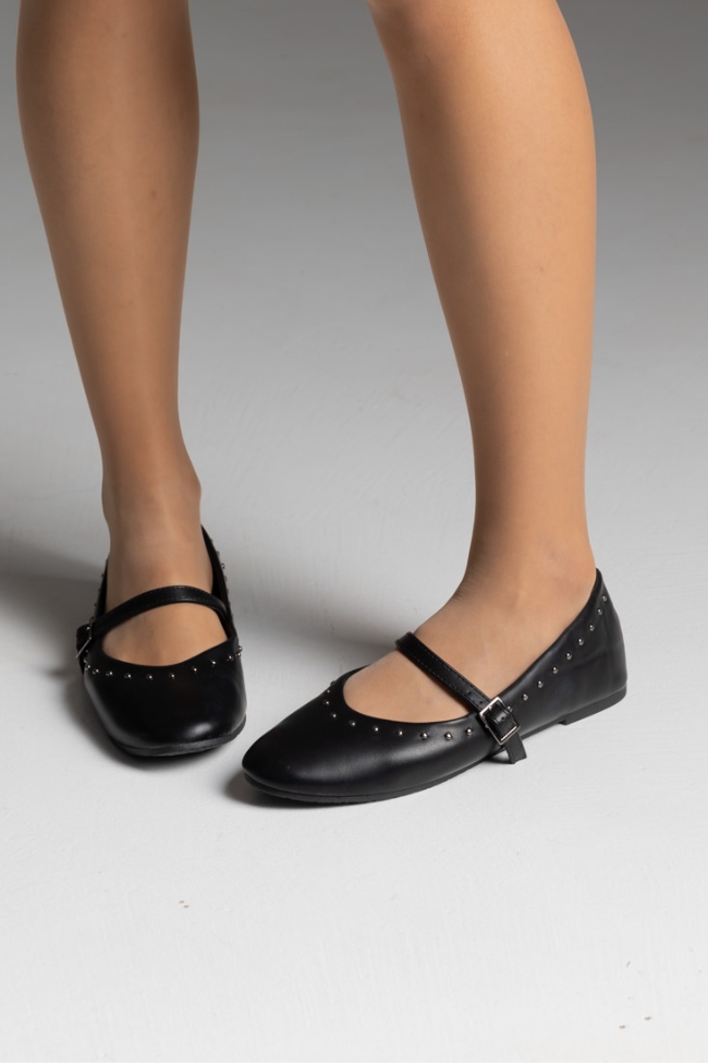 Μπαλαρίνες flat με διακοσμητικά τρουκς και μπαρέτα - Μαύρο - Image 6