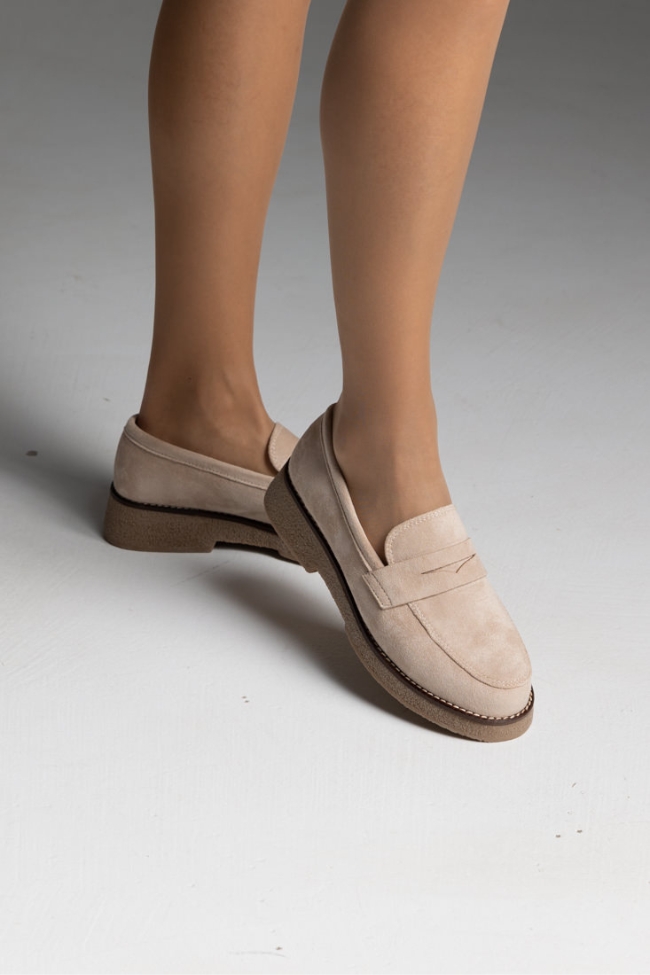 Loafers suede με κρεπ πάτο - Μπέζ