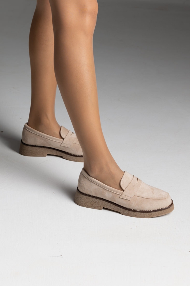 Loafers suede με κρεπ πάτο - Μπέζ - Image 4