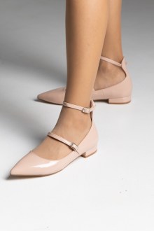 Μπαλαρίνες λουστρίνι flat με δύο λεπτά λουράκια - Μπέζ