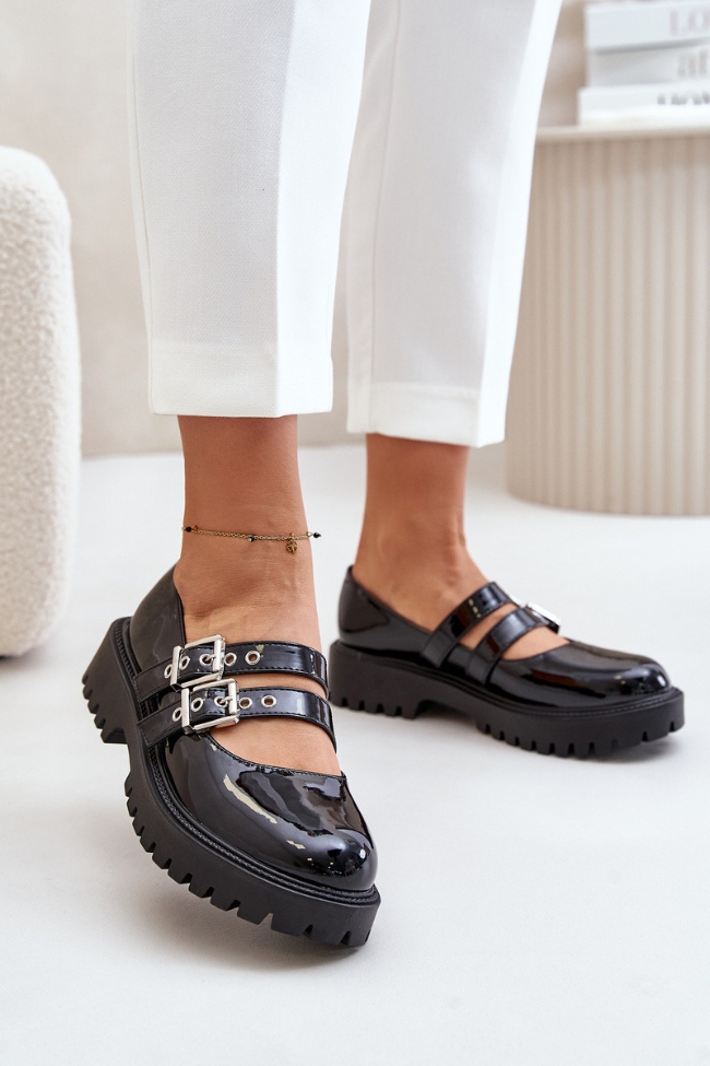 Chunky loafers σε λουστρίνι με διπλή αγκράφα και τρακτερωτό πάτο - Μαύρο - Image 4