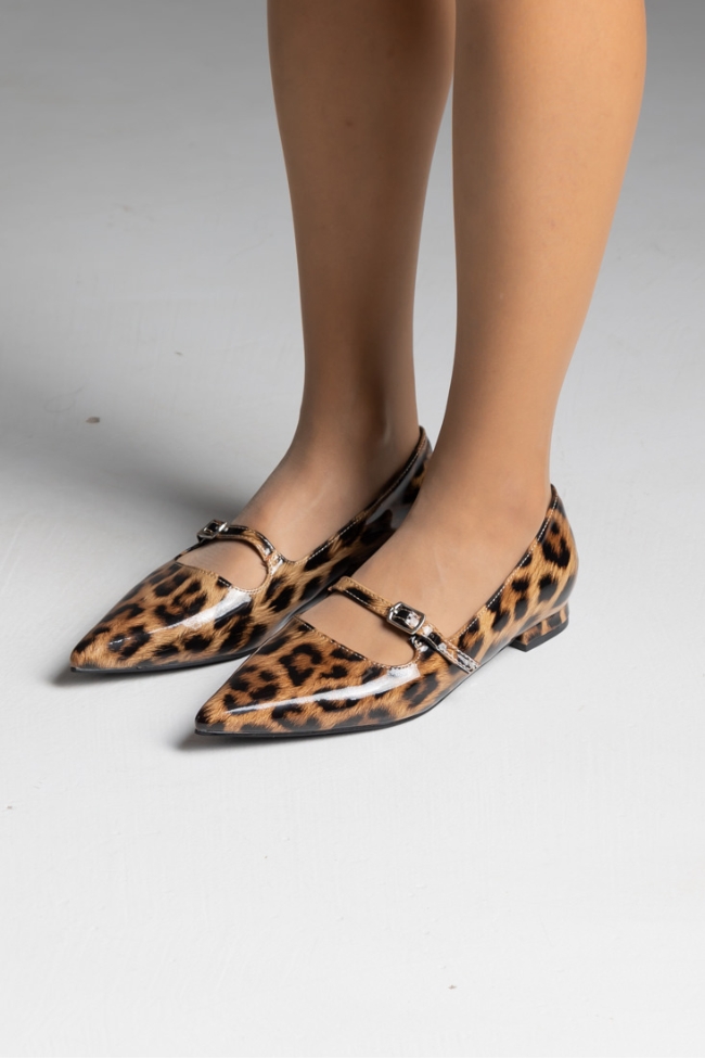 Μπαλαρίνες λουστρίνι flat με μπαρέτα - Λέοπαρτ
