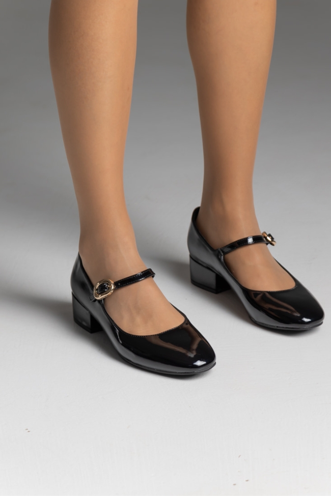 Γόβες με χοντρό χαμηλό τακούνι και μπαρέτα - Μαύρο - Image 2