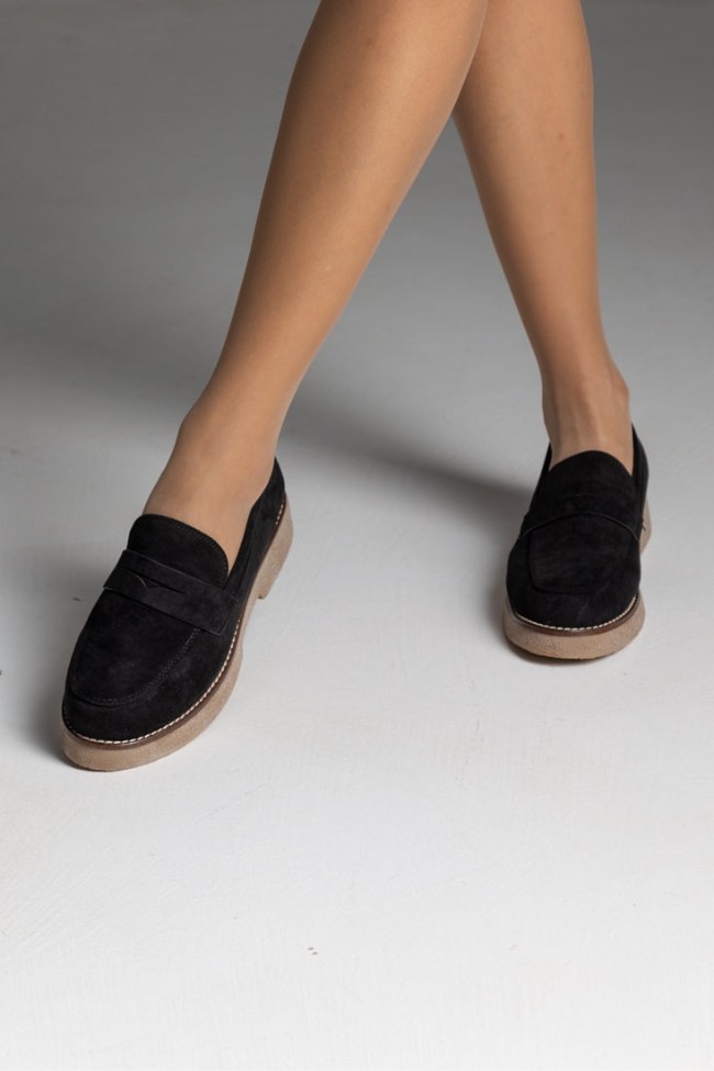 Loafers suede με κρεπ πάτο - Μαύρο - Image 5