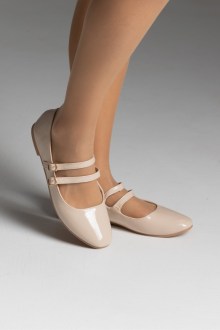 Μπαλαρίνες λουστρίνι flat με διπλή μπαρέτα - Μπέζ