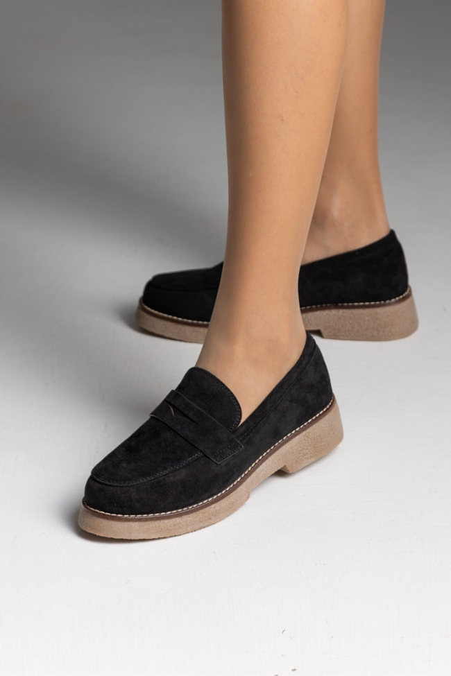 Loafers suede με κρεπ πάτο - Μαύρο