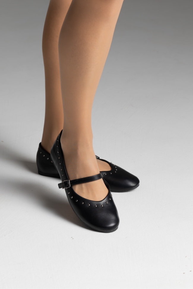 Μπαλαρίνες flat με διακοσμητικά τρουκς και μπαρέτα - Μαύρο - Image 3