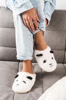 Γούνινες Παντόφλες Panda - Λευκό