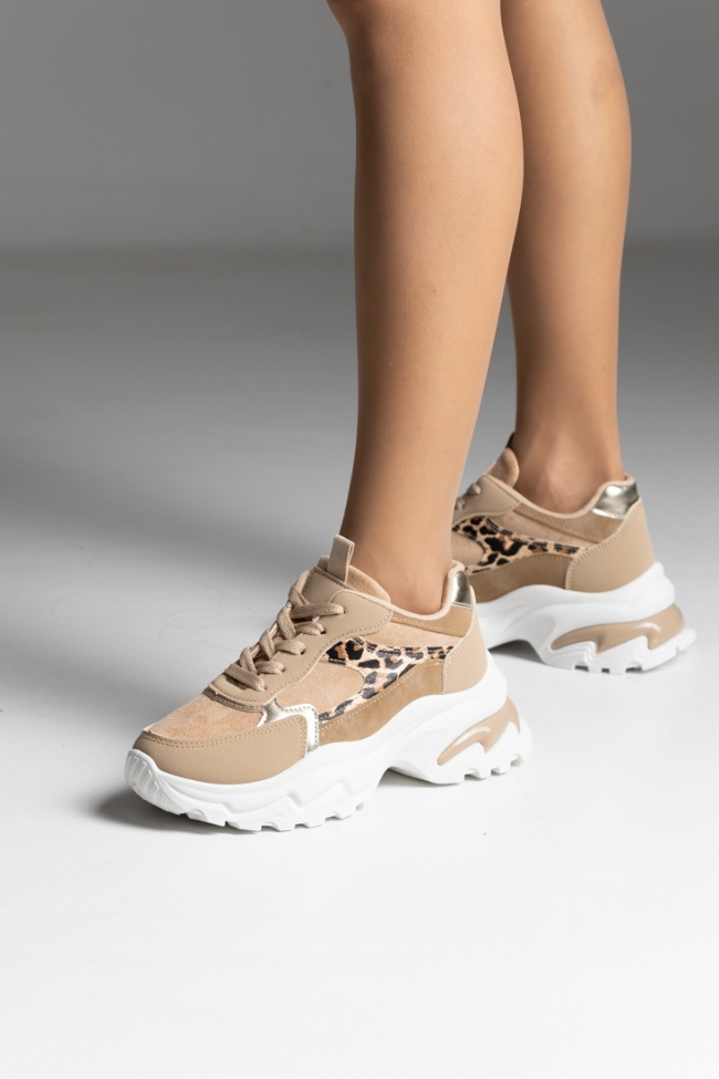 Sneakers με λεπτομέρεια λεοπάρ - Μπέζ - Image 2