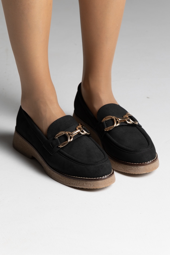 Γυναικεία loafers με κρεπ πάτο και διακοσμητικό στοιχείο - Μαύρο - Image 3