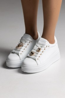 Sneakers με διακοσμητικά στοιχεία στα κορδόνια - Λευκό