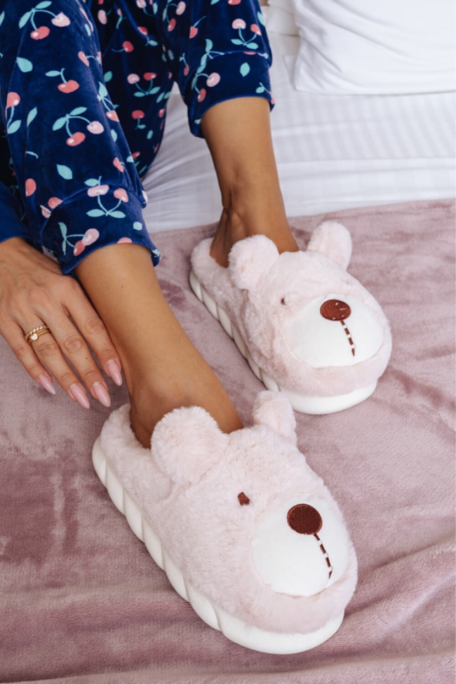 Γούνινες Παντόφλες Αρκουδάκι - Ρόζ - Image 3