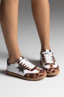 Γυναικεία sneakers με κρεπ σολα  - Λευκό / Λέοπαρτ
