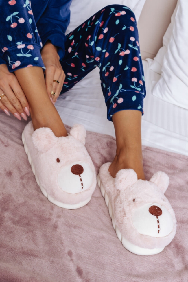 Γούνινες Παντόφλες Αρκουδάκι - Ρόζ