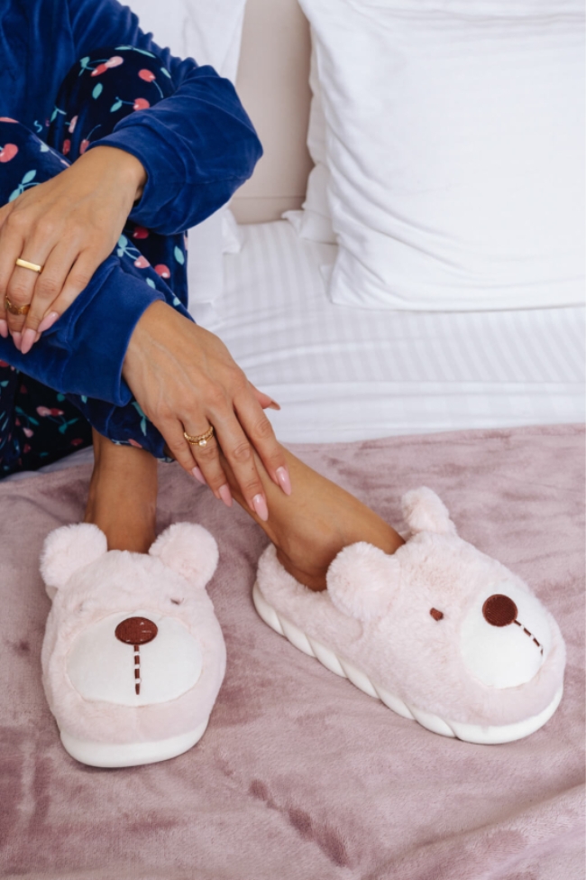 Γούνινες Παντόφλες Αρκουδάκι - Ρόζ - Image 2