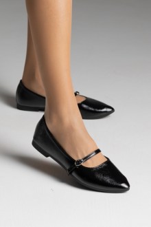 Μπαλαρίνες Λουστρίνι  flat με μπαρέτα - Μαύρο