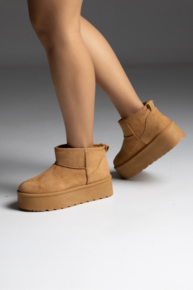 Γυναικεία μποτάκια με εσωτερική επένδυση γούνας - Κάμελ - Image 3