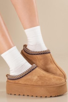 Παντόφλες Δίσολες με εσωτερική γούνα - Κάμελ