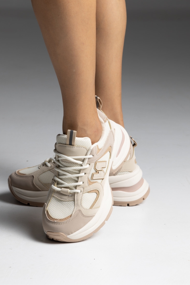 Sneakers με συνδυασμό υφασμάτων - Μπέζ - Image 3