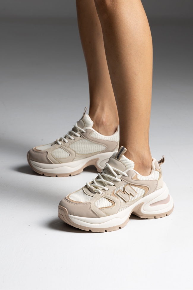 Sneakers με συνδυασμό υφασμάτων - Μπέζ - Image 4