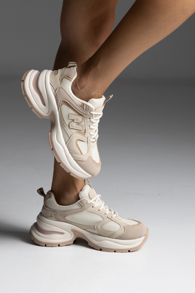 Sneakers με συνδυασμό υφασμάτων - Μπέζ - Image 5