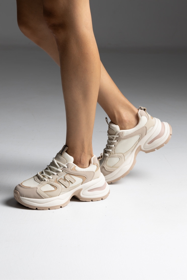 Sneakers με συνδυασμό υφασμάτων - Μπέζ - Image 2