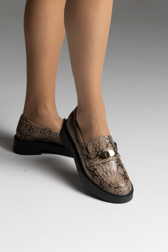 Loafers με χρυσό στοιχείο - Μαύρο/Φίδι