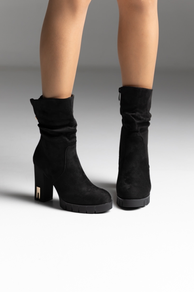Μποτάκια με χρυσή λεπτομέρεια και διακοσμητικό χρυσό φερμουάρ στο πίσω μέρος - Μαύρο - Image 4