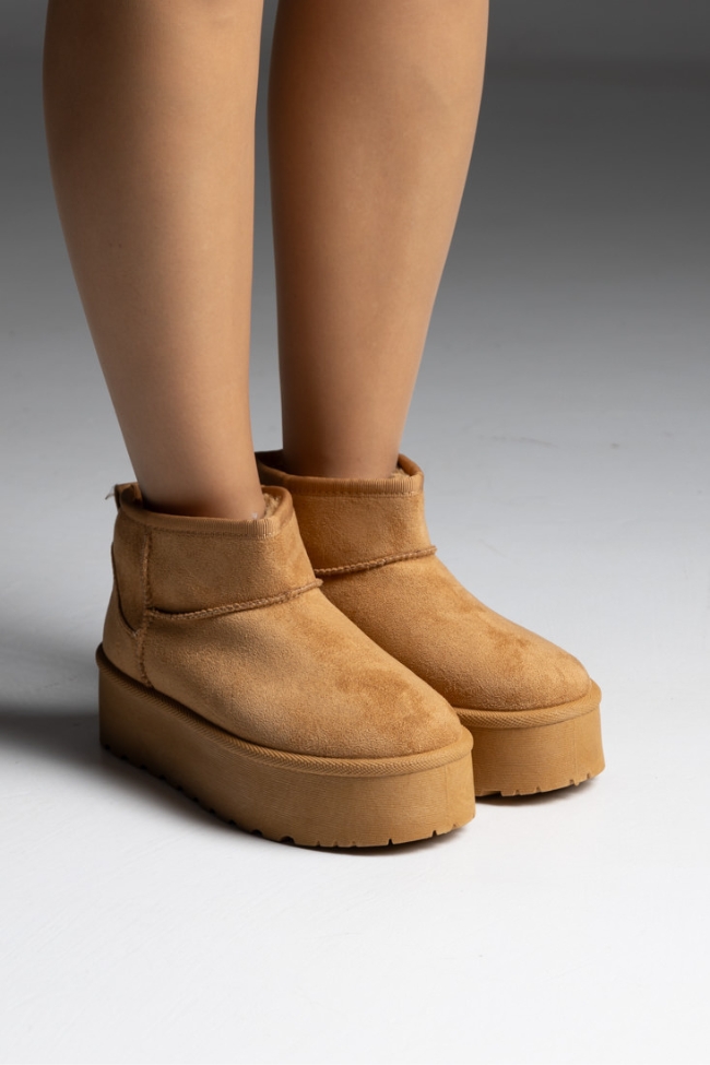 Γυναικεία μποτάκια με εσωτερική επένδυση γούνας - Κάμελ - Image 2