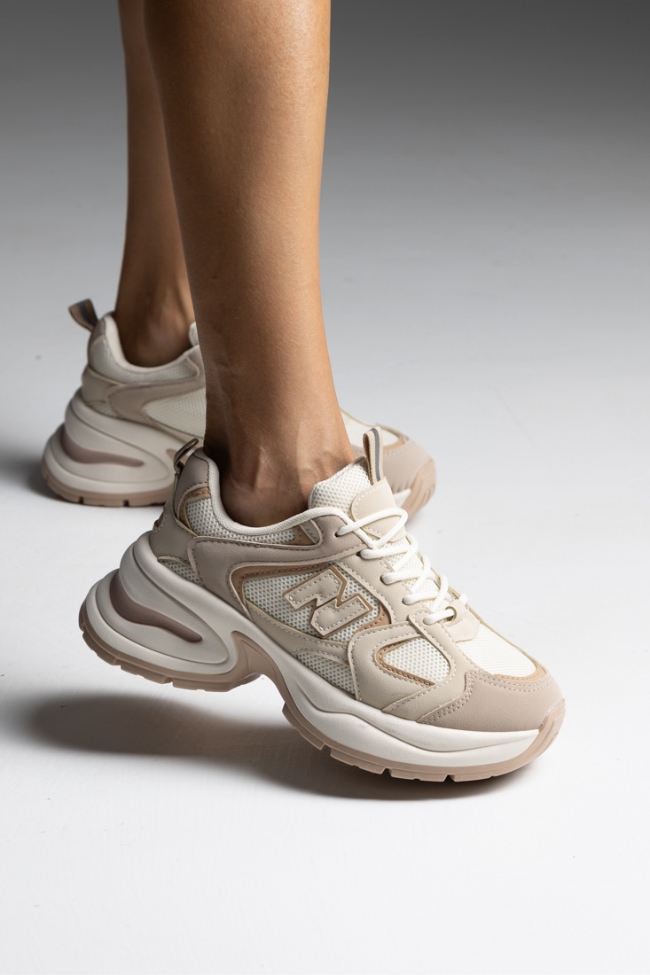 Sneakers με συνδυασμό υφασμάτων - Μπέζ