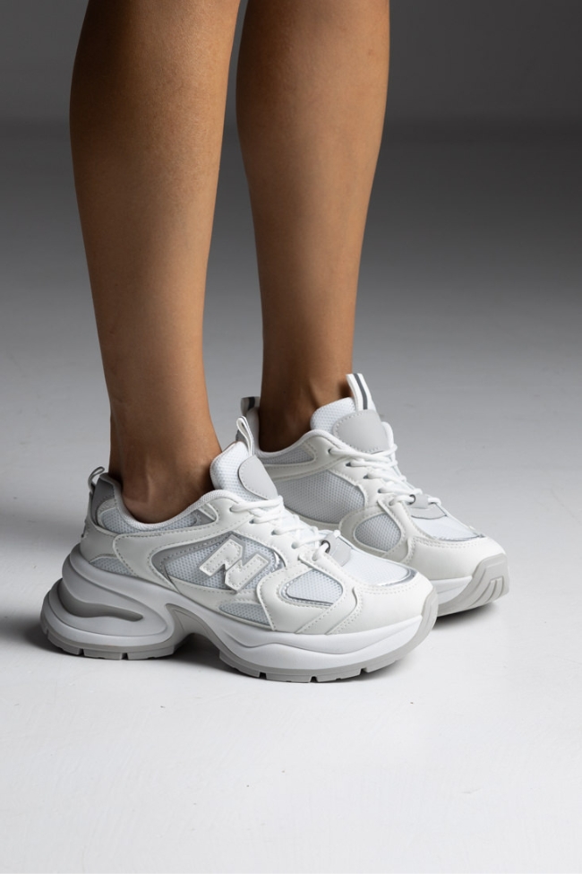 Sneakers με συνδυασμό υφασμάτων - Λευκό