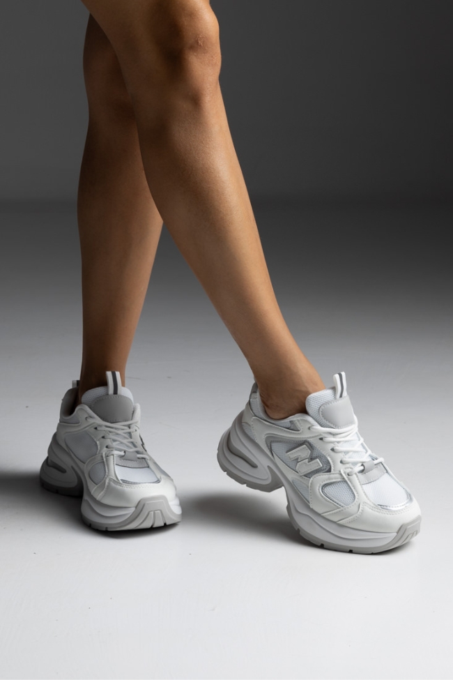 Sneakers με συνδυασμό υφασμάτων - Λευκό - Image 4