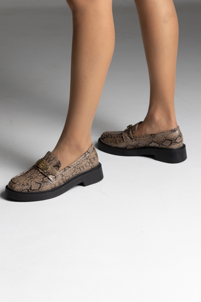Loafers με χρυσό στοιχείο - Μαύρο/Φίδι - Image 4