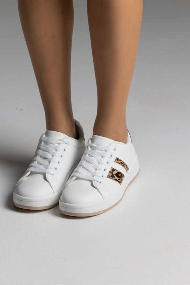 Sneakers κλασικά με λεπτομέρειες - Λευκό / Λεοπάρ - Image 6