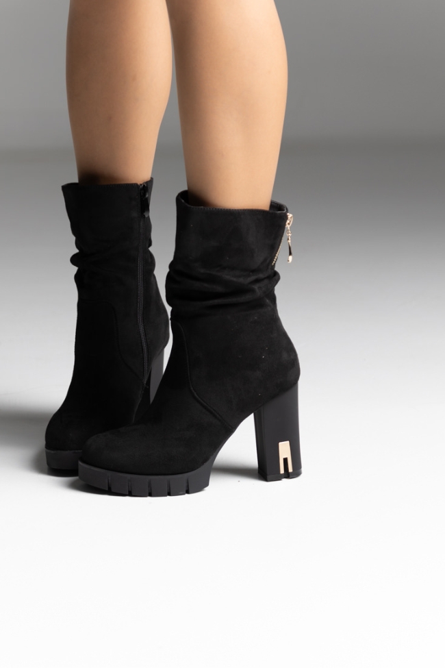 Μποτάκια με χρυσή λεπτομέρεια και διακοσμητικό χρυσό φερμουάρ στο πίσω μέρος - Μαύρο - Image 5