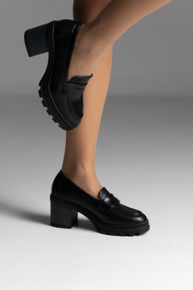 Γόβες με χοντρό τακούνι καουτσούκ - Μαύρο - Image 5