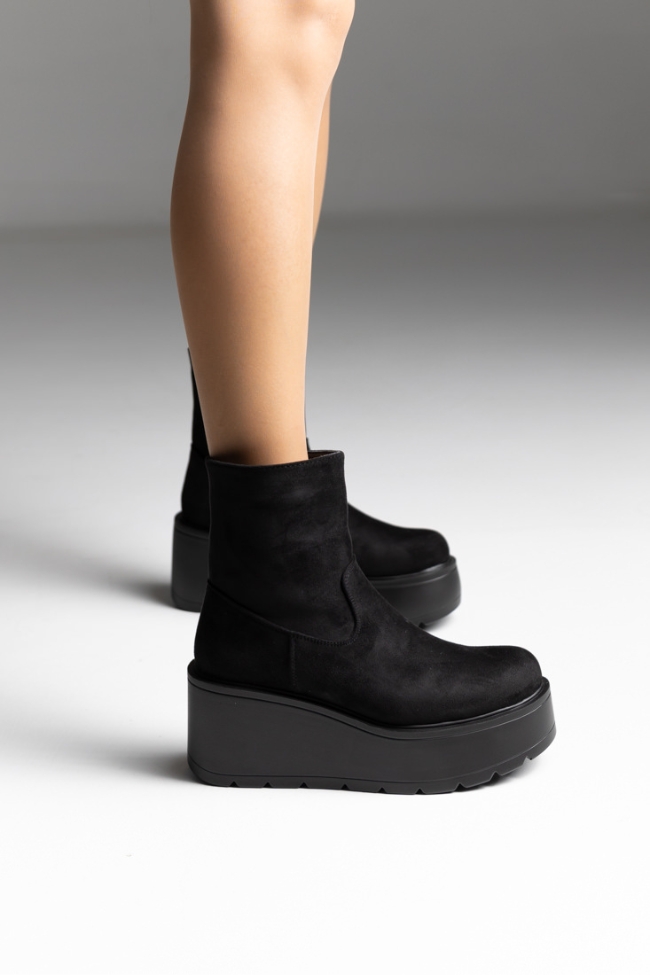 Μποτάκια γυναικεία με ψηλό πάτο πλατφόρμα - Μαύρο - Image 4