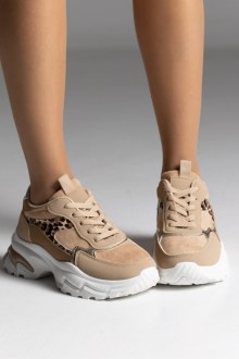 Sneakers με λεπτομέρεια λεοπάρ - Μπέζ