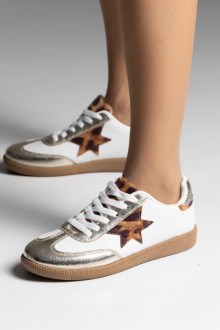 Γυναικεία sneakers με κρεπ σόλα - Λευκό / Χρυσό