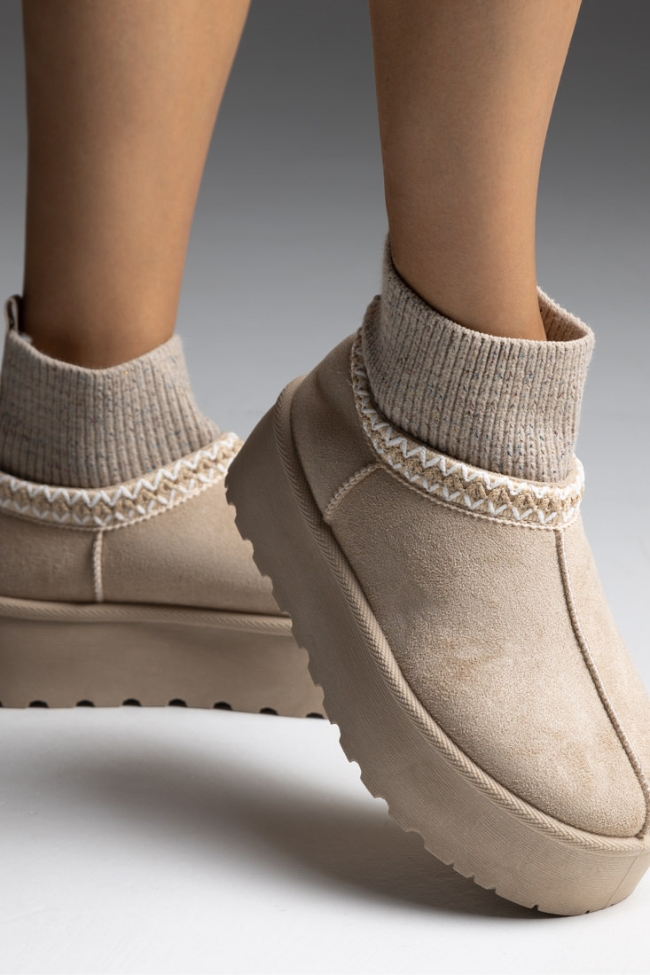 Μποτάκια Κάλτσα με Εσωτερική Επένδυση Γούνας - Μπέζ - Image 2