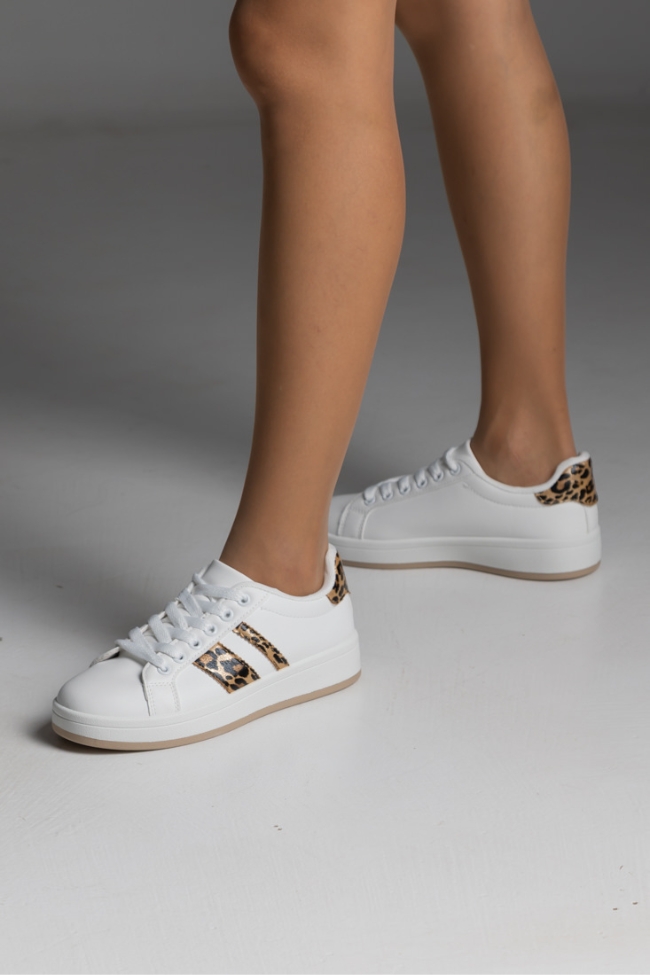Sneakers κλασικά με λεπτομέρειες - Λευκό / Λεοπάρ - Image 2