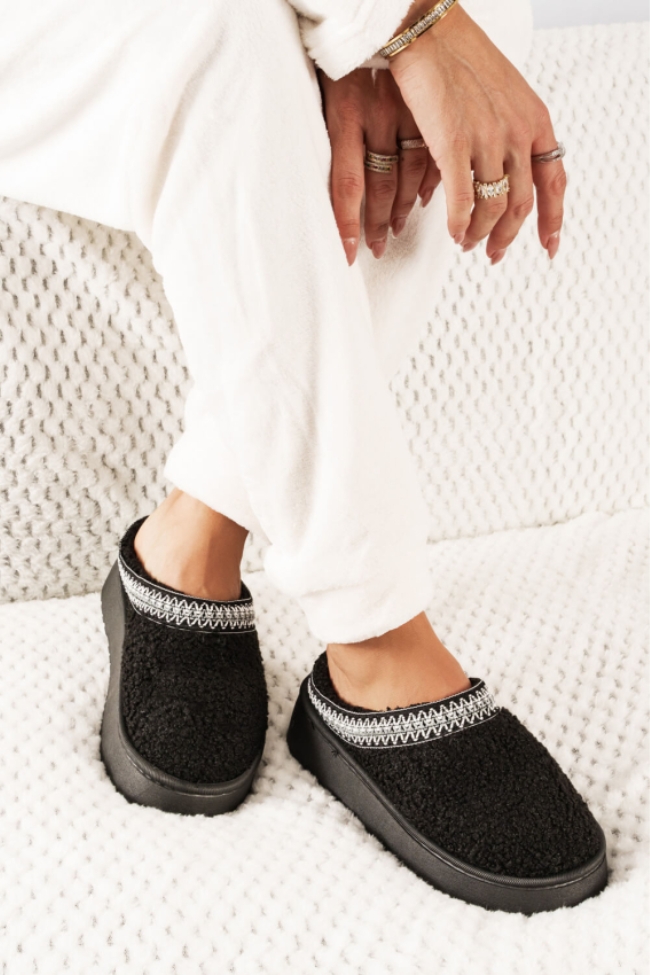 Παντόφλες με Μάλλινη Επένδυση - Μαύρο - Image 2